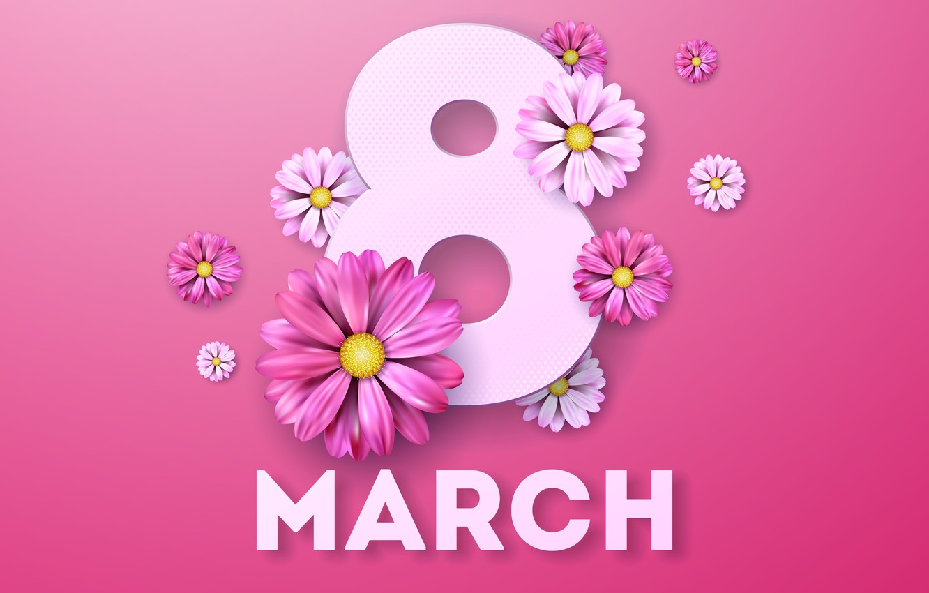 8 march women’s day flowers card