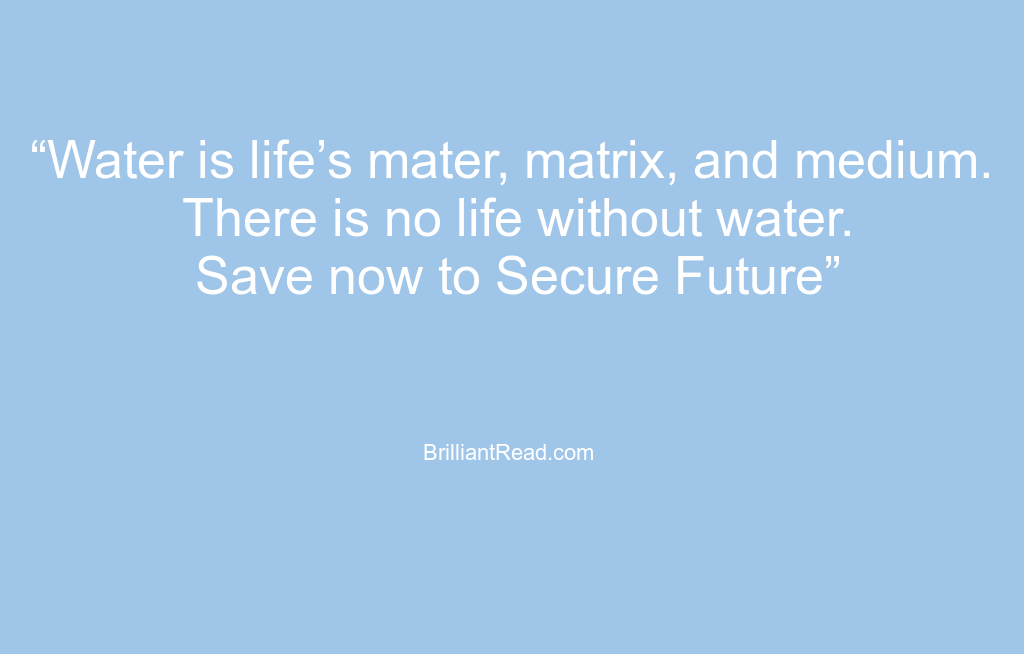 water is life’s mater, matrix, and medium. there is no life without water. save now to secure future.