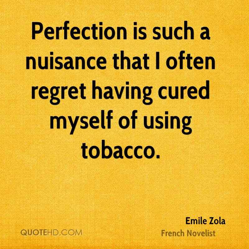 Perfection is such a nuisance that I often regret having cured myself of using tobacco. emile zola