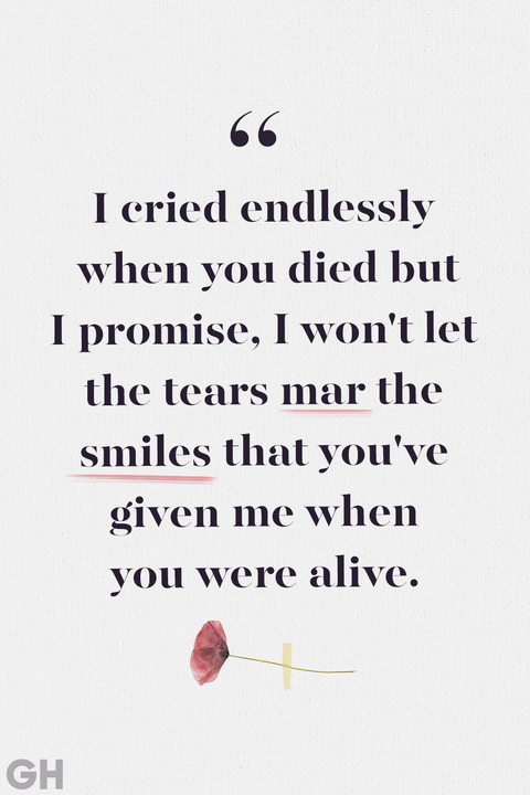 i cried endlessly when you died but i promise i won’t let the tears mar the smiles that you’ve given me when you were alive.