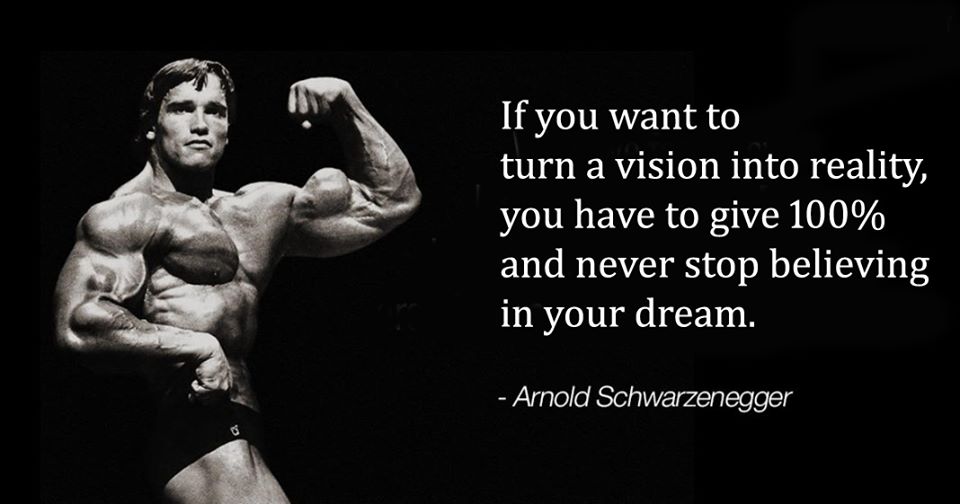 if you want to turn a vision into reality you have to give 100 percent and never stop believing in your dream. arnold schwarzenegger