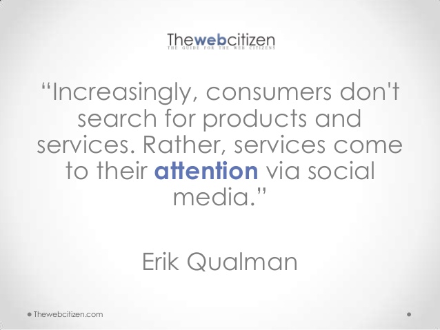 increasingly consumers don’t search for products and services. rather, services come to their attention via social media. erik qualman