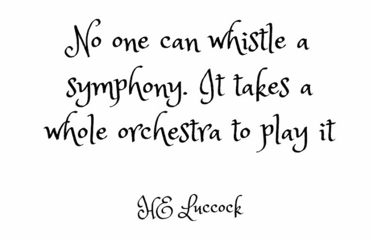 no one can whistle a symphony. it takes a whole orchestra to play it