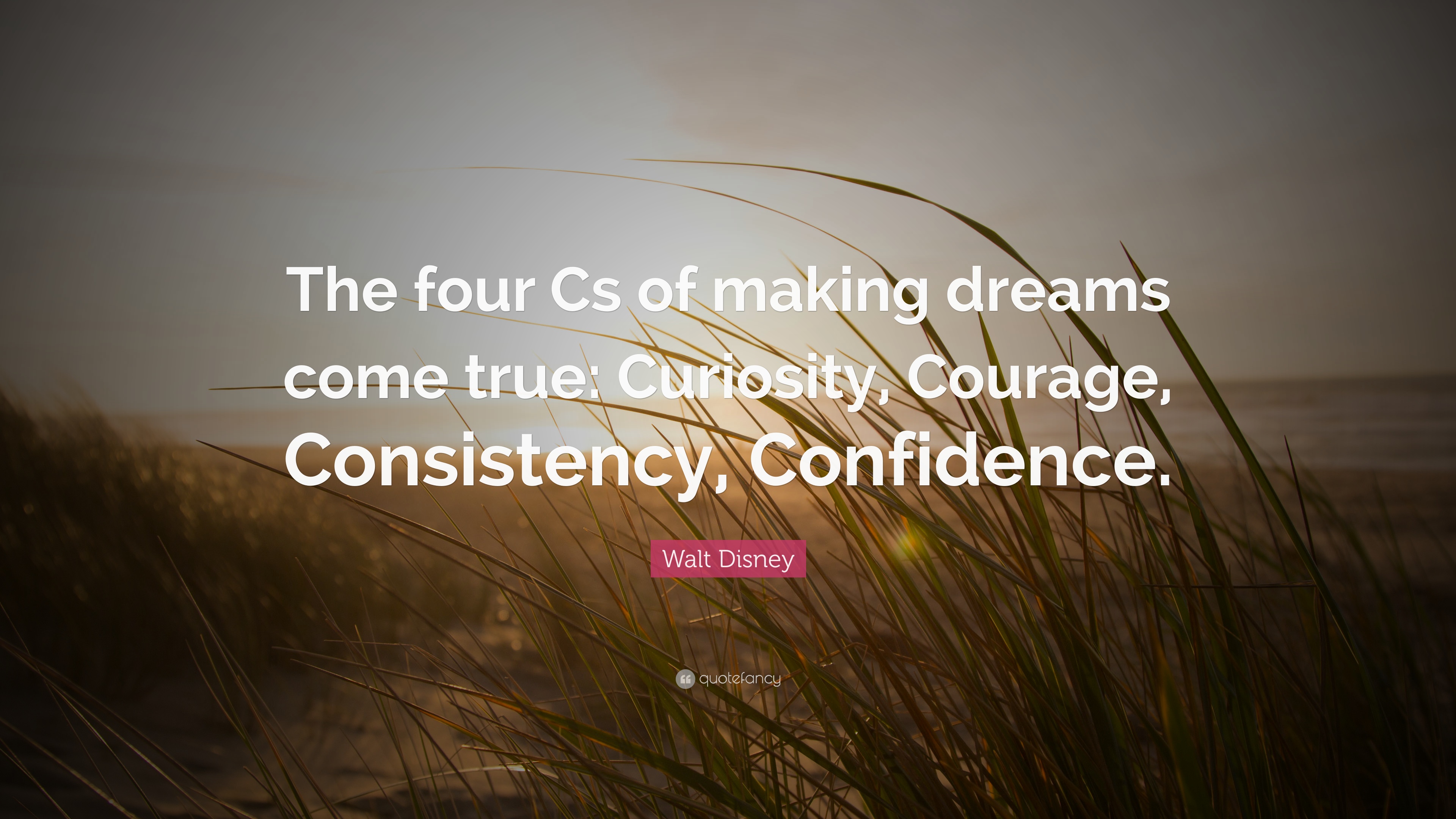 the four cs of making dreams come true, curiosity, courage, consistency, condfidence. walt disney