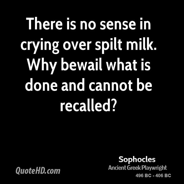 there is no sense in crying over spilt milk. why bewail what is done and cannot be recalled.