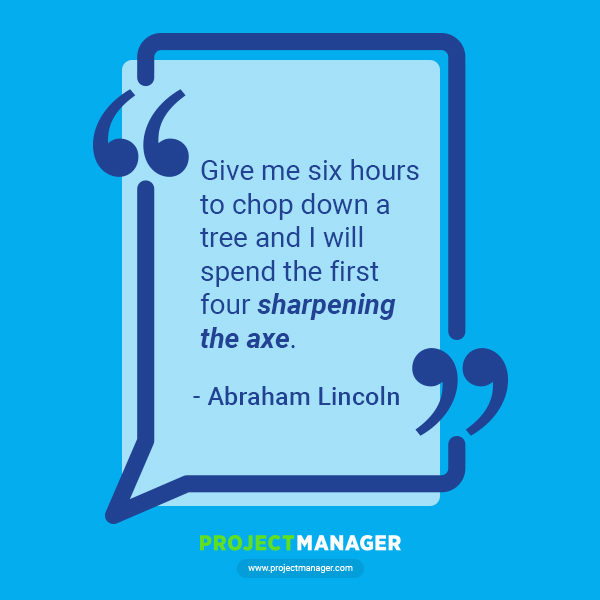 give me six hours to chop down a tree and i will spend the first four sharpening the axe. abraham lincoln