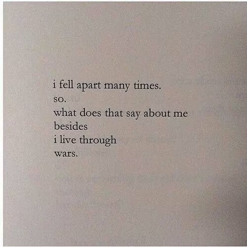 i fell apart many times. so what does that say about me besides i live through wars