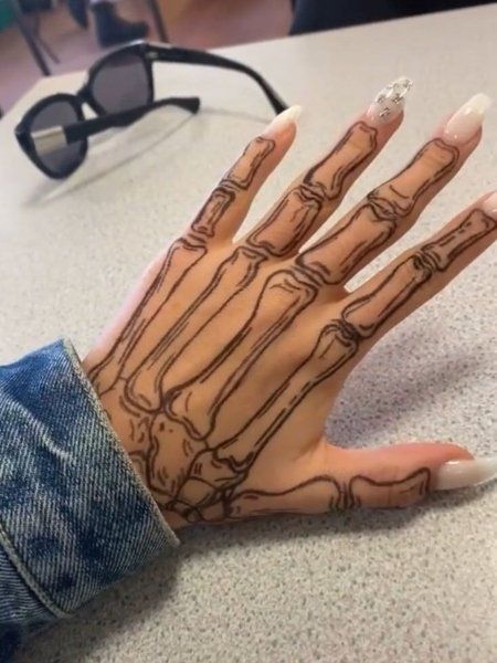 Skeleton Outline Hand Tattoo For Girls